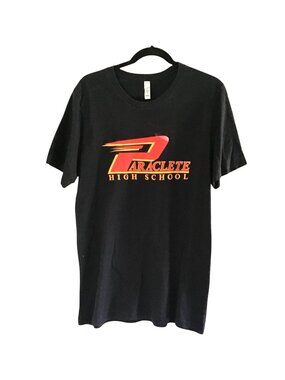 CANVAS- MENS BLACK FRONT LOGO "PARACLETE HIGH SCHOOL" COTTON T-SHIRT SIZE LARGE